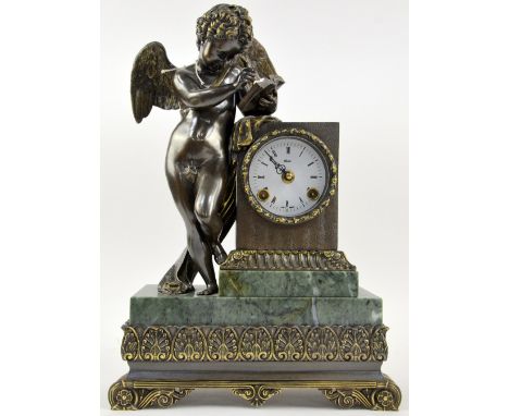 19th Century style German mantel clock with twin train movement by Mozer the case with figural finial, 38cm