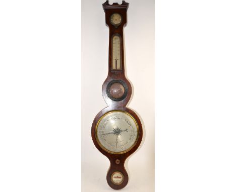 19th Century mahogany banjo form barometer by F Hunter  94 cm 