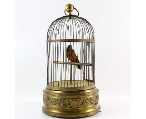 Late Victorian French Bontems Automaton mechanical  singing birdcage music box , original key 52cm high overall