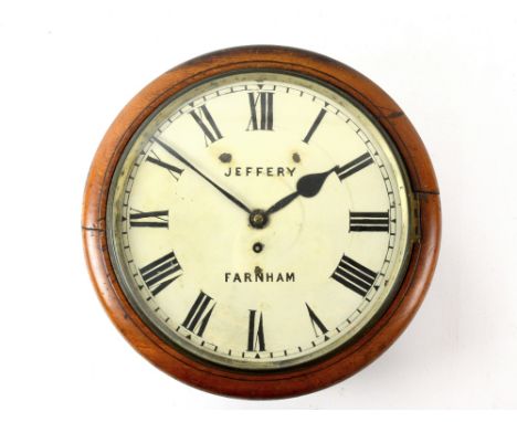 19th century mahogany cased single fusee round wall clock the dial inscribed Jeffery Farnham diameter 38cm 