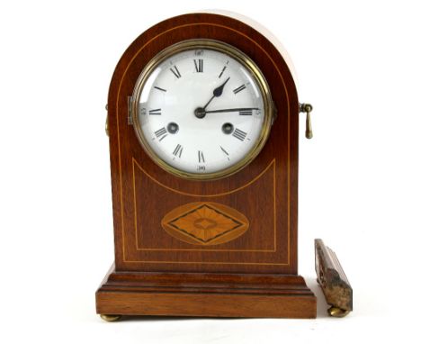 Early 20th century Mahogany cased twin train mantel clock by Philip Hass, 34cm 