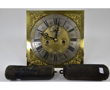 Eight day weight driven longcase clock movement by Rob Rew, the brass face with subsidiary seconds dial and date aperture,  (