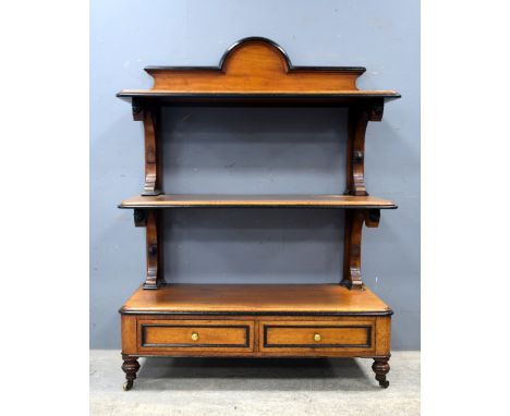Late 19th century three tier mahogany buffet with two drawers on turned supports, 145cmx110cm