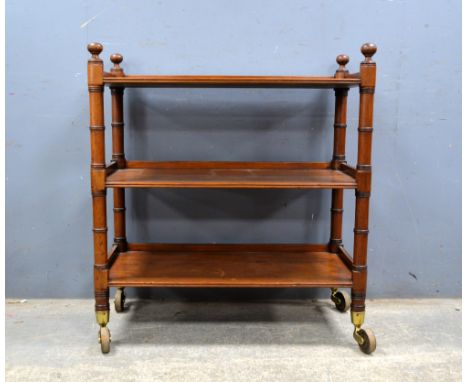 Victorian mahogany three tier buffet, on turned supports and casters, 100cm x 90cm Provenance -Removed for sale from Runnymed
