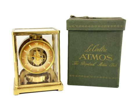 Jaeger-LeCoultre Atmos clock, Caliber 526-5, serial number 87277, 22.5cm high, with original green cloth bound cardboard carr