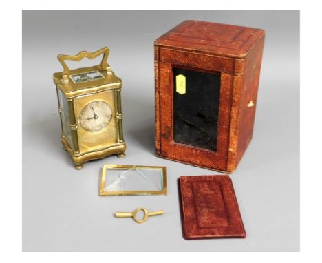 A 19thC. brass silvered dial carriage clock with damaged back door &amp; original case 