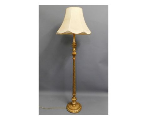 A gilt wood style standard lamp, overall height including shade, 72in 