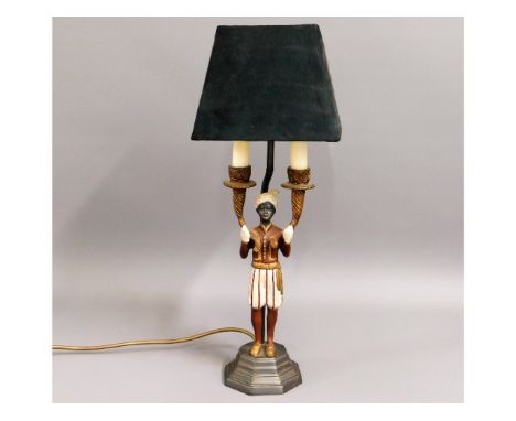 A figurative spelter style table lamp with shade, 20in high inclusive