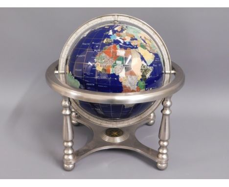 A small mineral globe, compass underneath, lacking finial to top 13in high 
