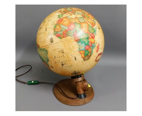 A retro 1983 San Globe lamp, cartography by Carl F. Harig, 16in tall 