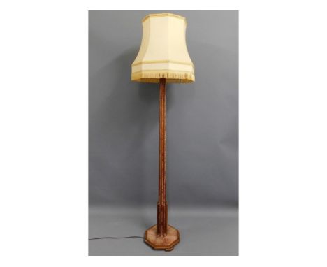 A retro teak &amp; chenille standard lamp, height 74in overall including shade