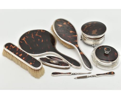 ASSORTED SILVER AND TORTISESHELL PIECES, to include a hair brush, mirror and clothes brush, hallmarked 'Adie Brothers Ltd' Bi