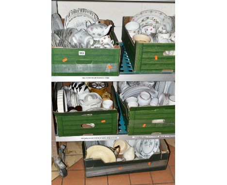 FIVE BOXES OF TEA AND DINNER WARES, to include a Poole Pottery Tango thirty three piece dinner service, Poole Pottery 'Mandal