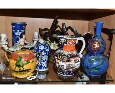 A COLLECTION OF ASSORTED CERAMIC ITEMS ETC, comprising an oriental vase decorated with floral motifs and birds, approximate s