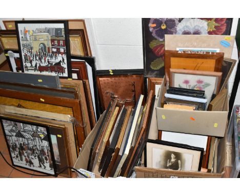 A QUANTITY OF PICTURES AND PRINTS ETC,  to include Winnie the Pooh prints, modern wool work pictures, William Heaton Cooper p