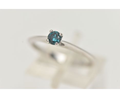 A SINGLE STONE DIAMOND RING, heat treated blue diamond four prong set in white gold, approximate total diamond weight 0.20ct,