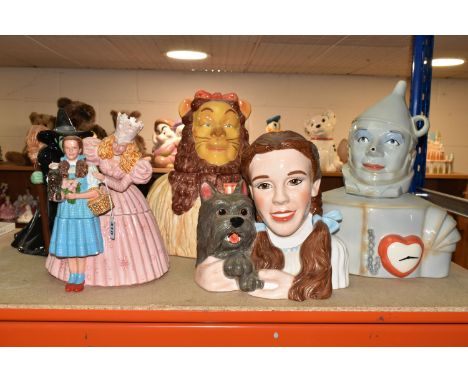 FIVE WIZARD OF OZ THEMED COOKIE JARS, comprising Dorothy and Toto, marked 'Designed exclusively for the Warner Bros Studio St
