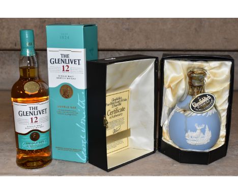 TWO BOTTLES OF SINGLE MALT comprising one bottle of THE GLENLIVET 12 Year Old, Double Oak Single Malt Scotch Whisky, 40% vol.