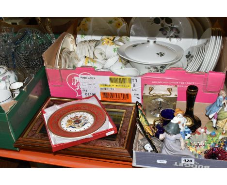 THREE BOXES OF CERAMICS AND GLASSWARE, to include a Johnson Brothers 'Snowhite' pattern dinner set, a Gladstone china tea set