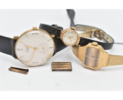 TWO LADYS WRISTWATCHES AND A GENTS WRISTWATCH, to include a ladys 9ct gold 'Regency' manual wind watch, round silver dial sig