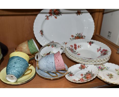 A SMALL SELECTION OF ROYAL ALBERT TEA AND DINNER WARES, comprising six Gossamer  cups and saucers, Centennial Rose - four sou