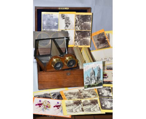 A MAHOGANY AND BRASS R &amp; J Beck Achromatic Stereoscope, Patent Mirror no. 2289 in a walnut case (in need of restoration) 