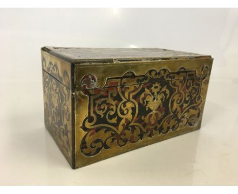 A 19th century Boulle tea caddy with two-compartment fitted interior, width 23cm and height 13cm. BOOK A VIEWING TIME SLOT ON