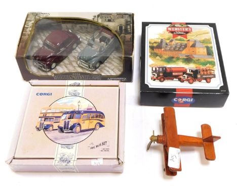 Diecast vehicles, comprising Corgi Webster's Home of Brewing presentation pack, 1:26 scale Morris Minor 1000 twin pack, woode