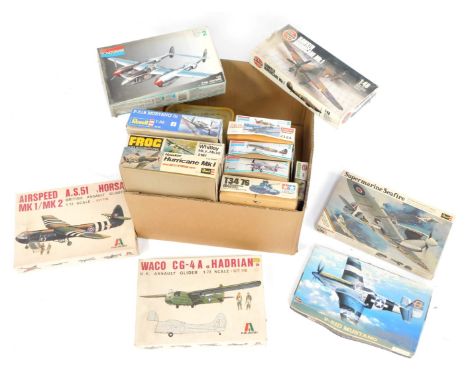 A collection of kit build aeroplanes, mainly 1:72 and 1:48 scale, to include Airfix Hurricane MK1, Hasequah P-51D Mustang, Re
