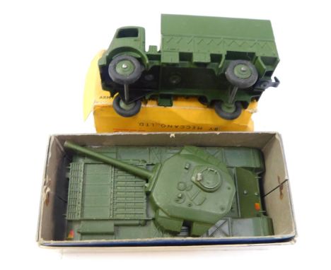 Dinky Toys diecast armoured vehicles, comprising 651 Centurion Tank, and a Dinky Toys Army covered wagon, boxed. (2)