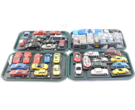 Diecast vehicles, mainly fitted on plinths, to include Renault 5 Turbo, BMW 507, Porsche 911 Targa, Porsche Cayenne Turbo 200