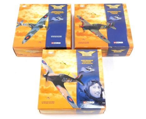 Three Aviation Archive diecast aeroplanes, comprising Hawker Hurricane Mk1 (Trop) P3731 No 261 Squadron FN Robertson, Hawker 