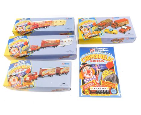 Corgi Classics Chipperfield Circus diecast vehicles, comprising Foden closed pole truck with caravan 97888, Scammell Highwaym