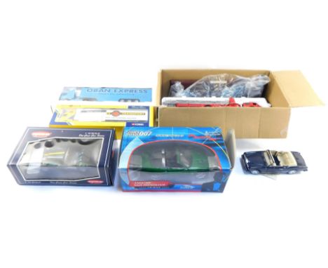 Diecast vehicles, comprising Dusenburg fire engine, James Bond 007 Die Another Day model, Kyosho Caterham Super 7, Oban expre