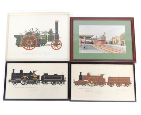 Four pictures, comprising after Philip Jerome Wainfleet Station, 21cm x 33cm, The Little Gem steam print, 34cm x 44cm, London