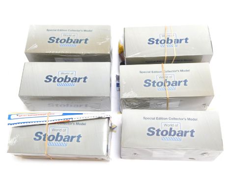 Six World of Stobart diecast models, 1:76 scale, to include Stobart Hydermann RV PX59BKZW 156, ballast undercutter, Volvo Sto