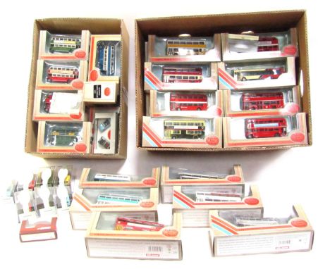 Exclusive First Edition diecast buses, 1:76 scale, boxed, and a small group of Oxford Railway Scale vehicles. (2 boxes)
