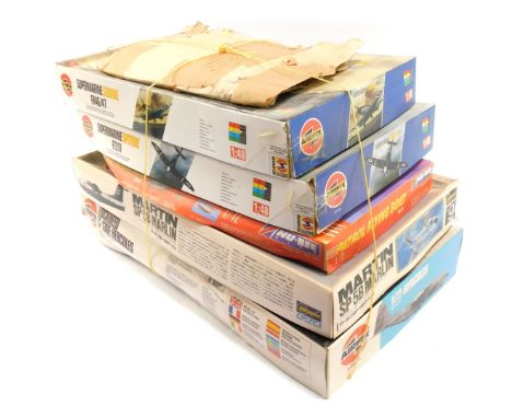 Airfix model kits, 1:48 scale, comprising The Submarine Sea Fire FR46-47, Submarine Spitfire F22-24, Martin SP5B Marlin, 1:72