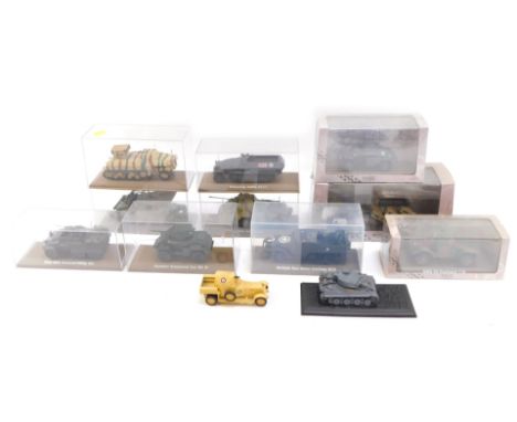 Diecast armoured vehicles, in presentation cases, comprising Ford M20 armoured utility car, Matchbox Army model, Panzerwerfer