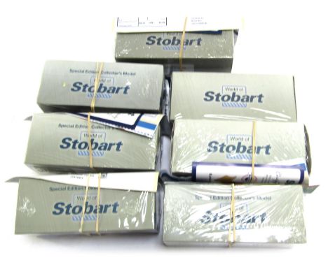 Seven World of Stobart die cast vehicles, 1:76 scale, to include Sammy Shammer Van four wheel box van, Doosan Daewoo Mega 300