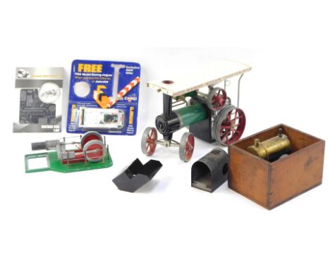 A Mamod steam traction engine, together with various accessories.