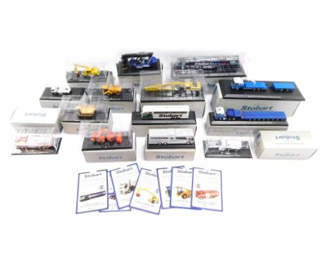The World of Stobart Atlas Edition Diecast Vehicles, comprising Cone Cranes Reach Stacker W122, Scania DC13 Fire Engine, Hydr