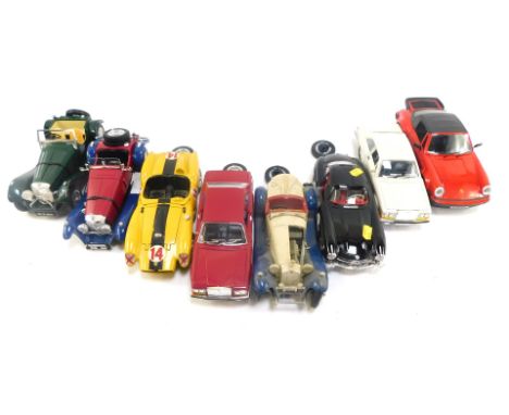 Burago and other diecast vehicles, comprising Ferrari 250 Testarossa, Alfa Romeo Spider, Rolls Royce Camargue, Jaguar SS100, 