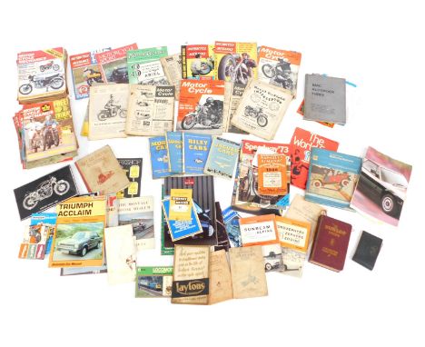 Automobile books and magazines, BMC Autobook Three, Riley Cars, Mosley Cars, motorbike magazines, signs, etc.  (2 boxes)