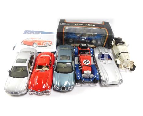 Diecast collector's cars, Maisto Jaguar XK8, Maisto Jaguar S Type, Jaguar S Type 2001, Burago Mercedes Benz, Burago Mercedes 