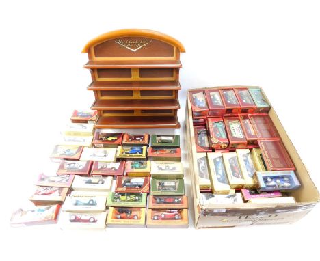 Matchbox Models of Yesteryear diecast vehicles, boxed, with presentation shelf.