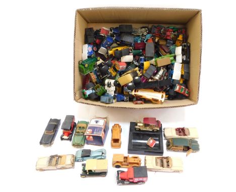Diecast cars and vehicles, play worn, to include Corgi, Burago, Franklin MInt and others. (1 box)