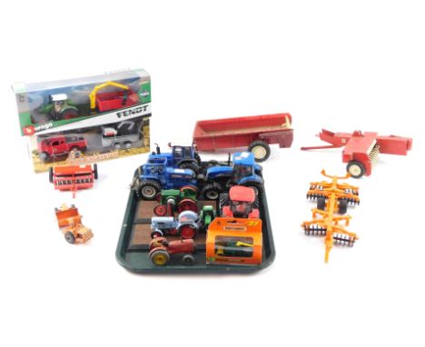 Diecast agricultural vehicles, to include New Holland Tractor, Ford tractors, Massey Harris tractors, Matchbox No 27 grain ha