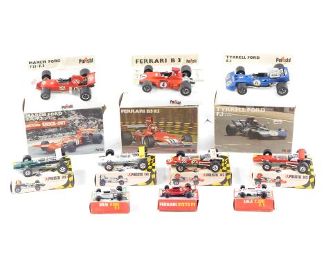 Polistil diecast racing cars, comprising three 1:25 scale models, March Ford 721-F1, Ferrari B3 F1, and the Tyrrell Ford F1, 