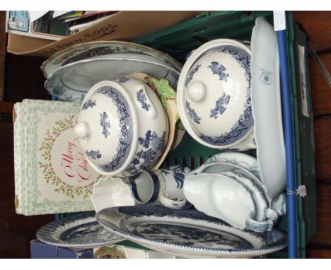 Various ceramics to include blue and white tureens, Carltonware pedestal bowl etc